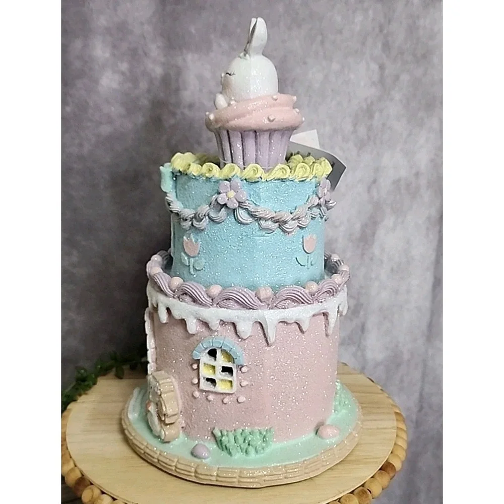 Easter Cake Cupcake Gingerbread House Bunny Pastel LIGHT UP Tabletop Decor 10.5
